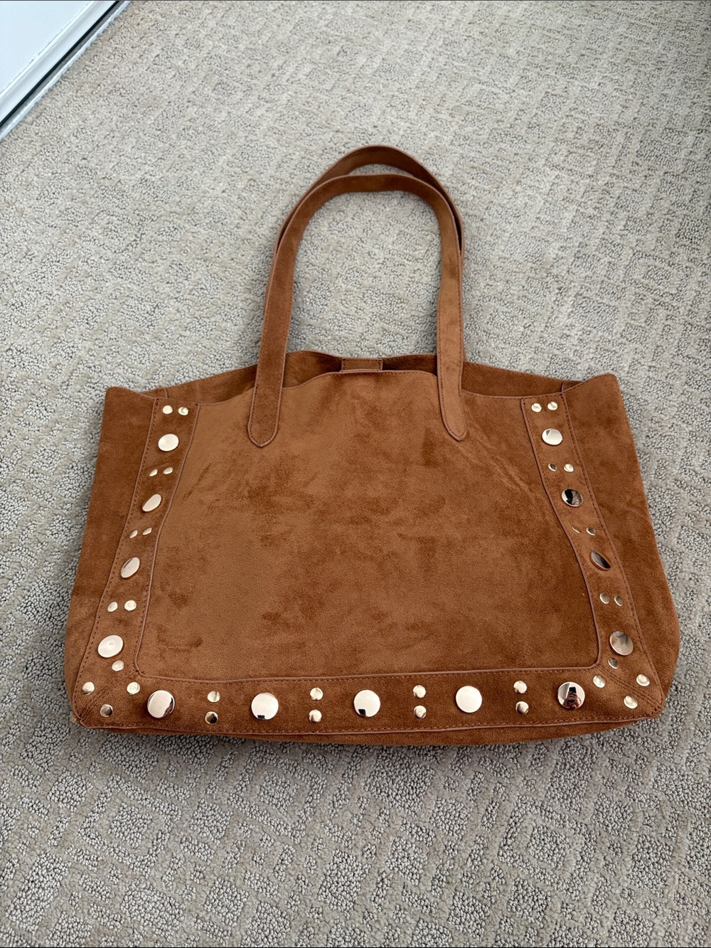 Brown Suede Studded Tote Bag